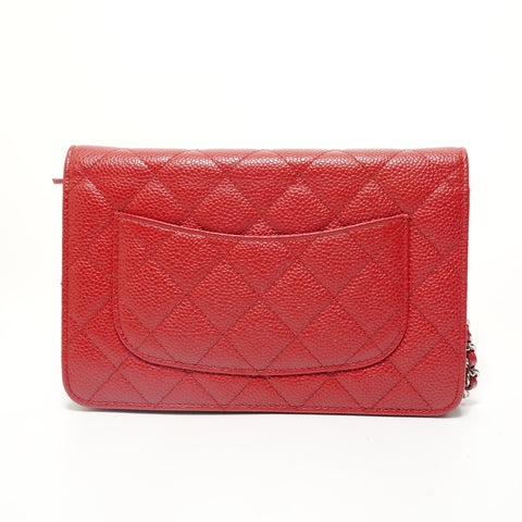 CHANEL No. 22 2016-2017 Caviar Skin Chain Wallet Matelasse Shoulder Bag Red WS27699