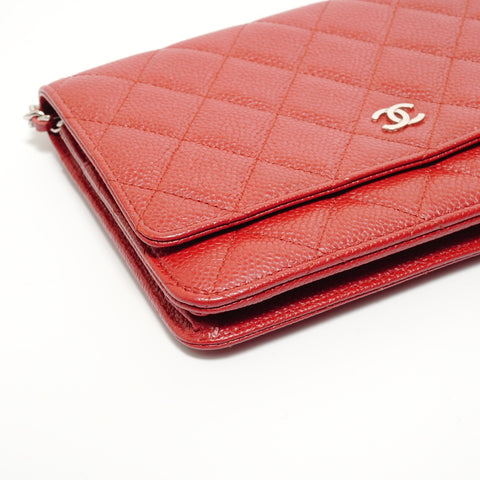 CHANEL No. 22 2016-2017 Caviar Skin Chain Wallet Matelasse Shoulder Bag Red WS27699