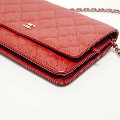 CHANEL No. 22 2016-2017 Caviar Skin Chain Wallet Matelasse Shoulder Bag Red WS27699