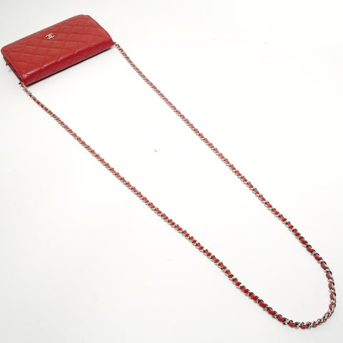 CHANEL No. 22 2016-2017 Caviar Skin Chain Wallet Matelasse Shoulder Bag Red WS27699