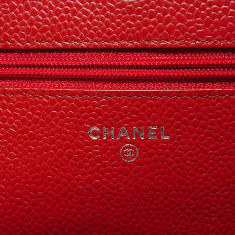 CHANEL No. 22 2016-2017 Caviar Skin Chain Wallet Matelasse Shoulder Bag Red WS27699
