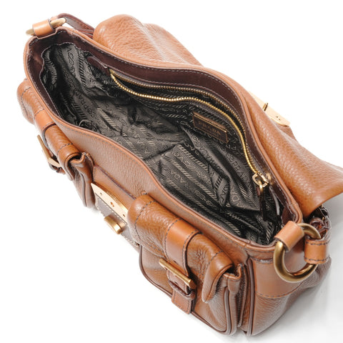 PRADA One Belt Baguette Bag Leather Shoulder Bag Brown WS27703