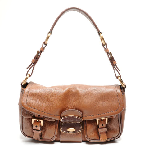 PRADA One Belt Baguette Bag Leather Shoulder Bag Brown WS27703