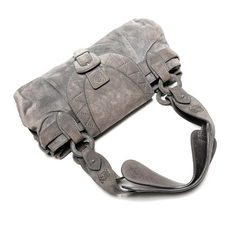 LOEWE Suede Anagram Boston Shoulder Bag gray WS27704