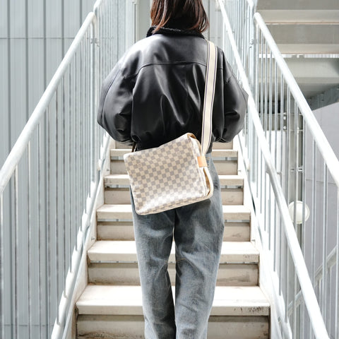 LOUIS VUITTON Damier Azur Naviglio 2008 Shoulder Bag white WS27729