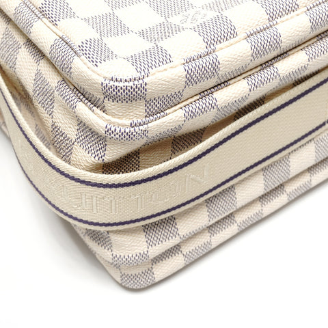 LOUIS VUITTON Damier Azur Naviglio 2008 Shoulder Bag white WS27729