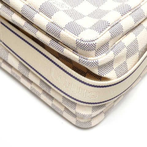 LOUIS VUITTON Damier Azur Naviglio 2008 Shoulder Bag white WS27729