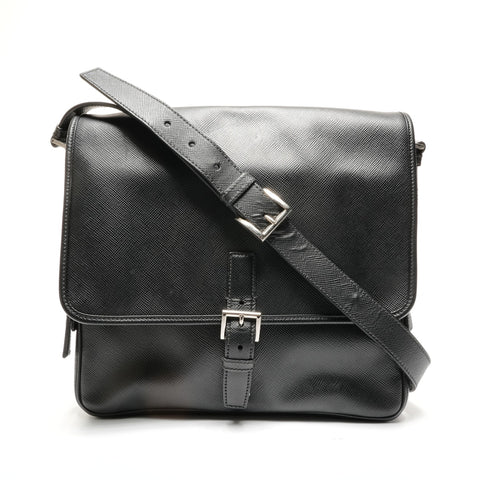 PRADA Saffiano Messenger Bag Shoulder Bag black WS27737
