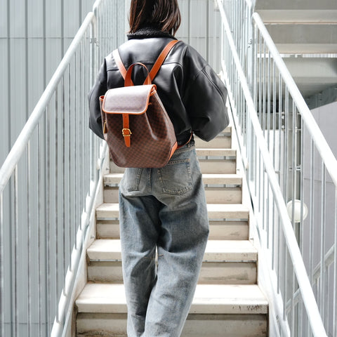 CELINE Macadam PVC Backpack  Daypack Brown WS27738