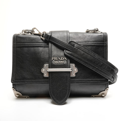 PRADA Cahier SilverMetal Leather Shoulder Bag black WS27740