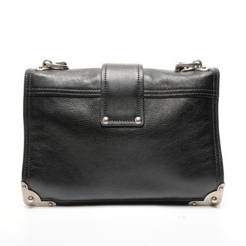 PRADA Cahier SilverMetal Leather Shoulder Bag black WS27740