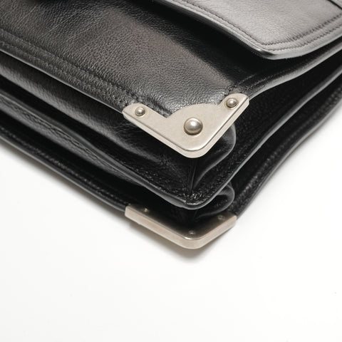 PRADA Cahier SilverMetal Leather Shoulder Bag black WS27740