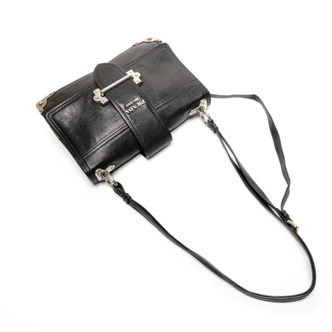 PRADA Cahier SilverMetal Leather Shoulder Bag black WS27740