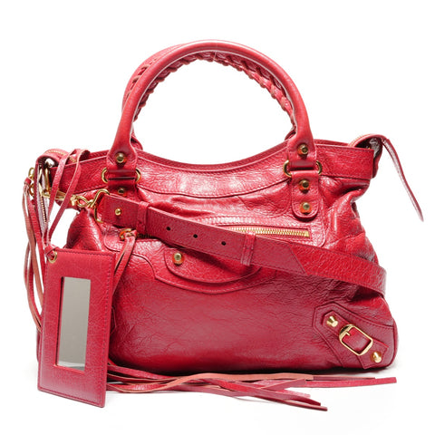 BALENCIAGA The Town 2WAY Metal Gold Handbag Red WS27745