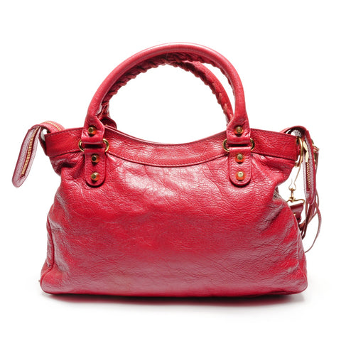 BALENCIAGA The Town 2WAY Metal Gold Handbag Red WS27745