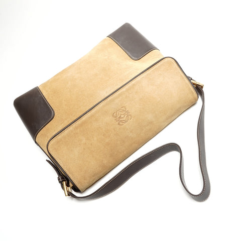LOEWE Suede Anagram Shoulder Bag beige WS27769