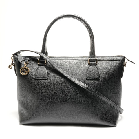 GUCCI Interlocking G 2-way Leather Tote Bag black WS27770
