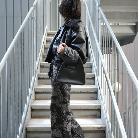 PRADA Triangle Logo Satin Handbag black WS27778