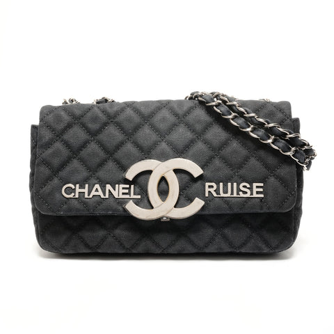 CHANEL Matelass Canvas COCO Mark Flap Chain Serial Number 12 Series 2008-2009 Shoulder Bag black WS27791