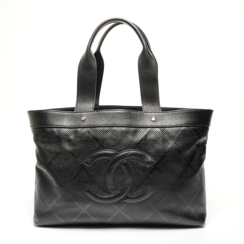 CHANEL Perforated large COCO Mark leather, serial number 11, 2007-2008 Tote Bag black WS27794