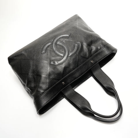 CHANEL Perforated large COCO Mark leather, serial number 11, 2007-2008 Tote Bag black WS27794