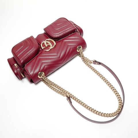 GUCCI GG Marmont Multi-Pocket Chain Shoulder Bag Red WS27803