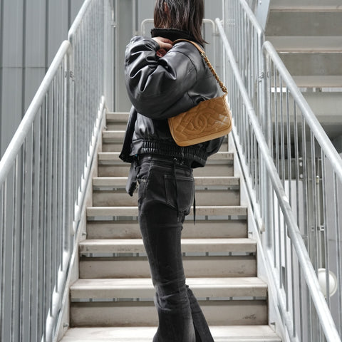 CHANEL Table #8 Caviar Skin COCO Mark Shoulder Bag beige WS27812