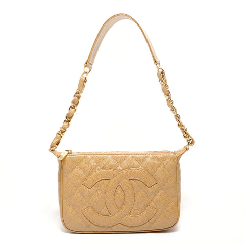 CHANEL Table #8 Caviar Skin COCO Mark Shoulder Bag beige WS27812