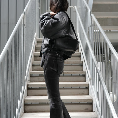 Miu Miu leather logo Shoulder Bag black WS27814