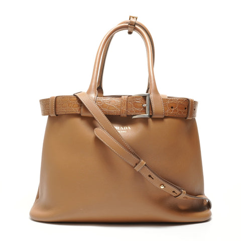 PRADA Buckle leather Handbag Brown WS27820