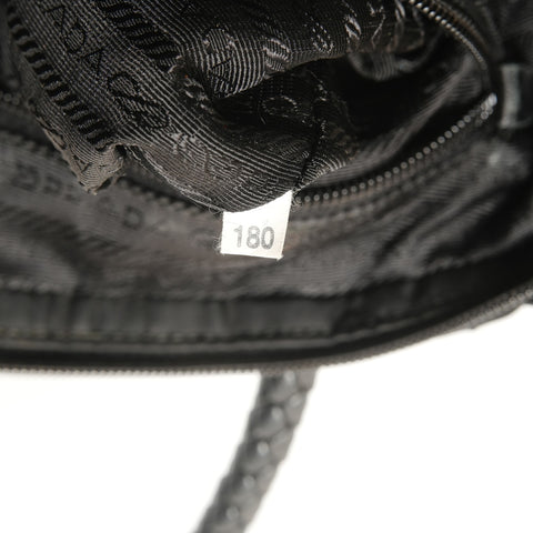 PRADA Nylon Gathered Ribbon Handbag black WS27822