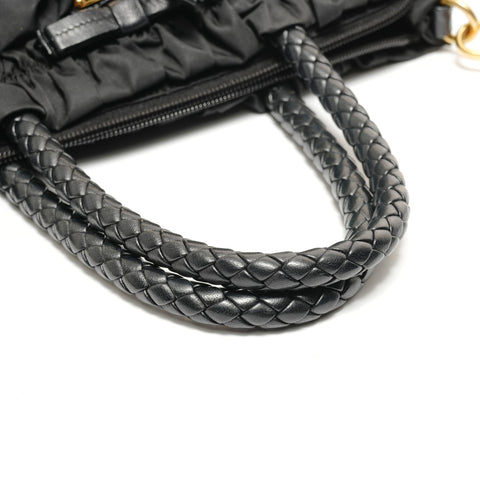 PRADA Nylon Gathered Ribbon Handbag black WS27822