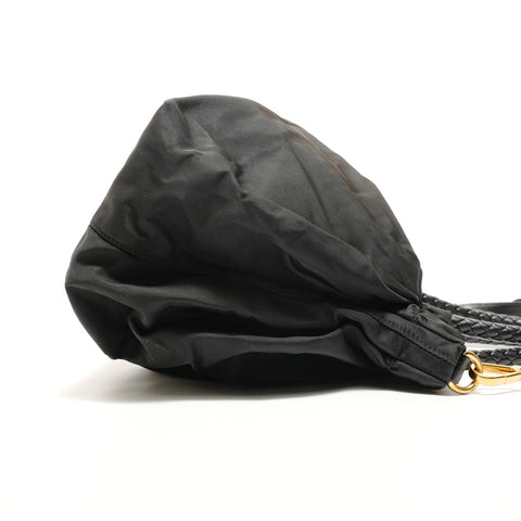 PRADA Nylon Gathered Ribbon Handbag black WS27822