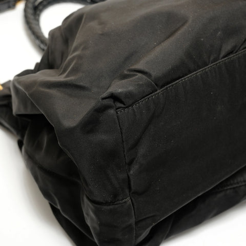 PRADA Nylon Gathered Ribbon Handbag black WS27822