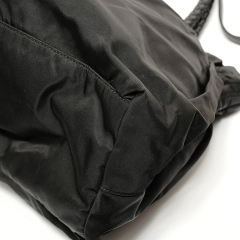 PRADA Nylon Gathered Ribbon Handbag black WS27822