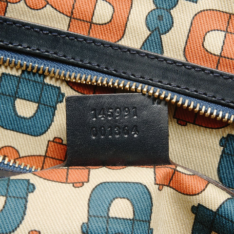 GUCCI GG Shima Leather Shoulder Bag Navy WS27823