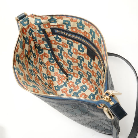 GUCCI GG Shima Leather Shoulder Bag Navy WS27823