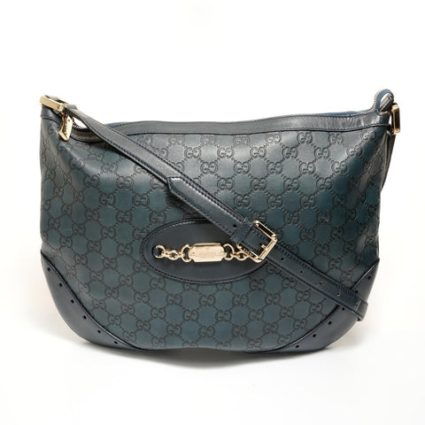 GUCCI GG Shima Leather Shoulder Bag Navy WS27823