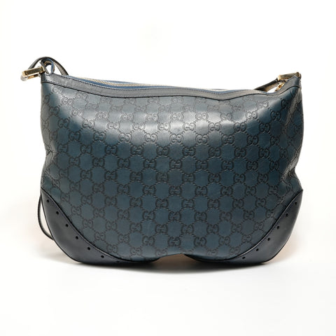 GUCCI GG Shima Leather Shoulder Bag Navy WS27823