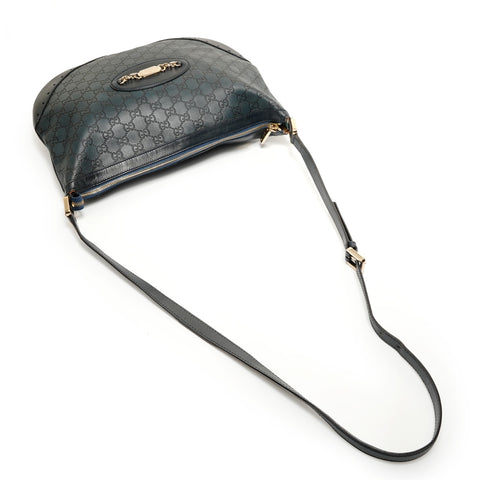 GUCCI GG Shima Leather Shoulder Bag Navy WS27823