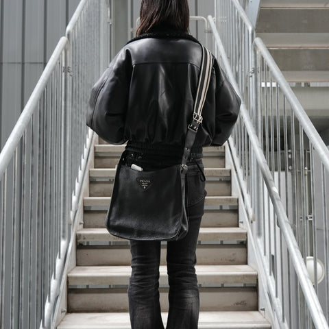 PRADA leather Shoulder Bag black WS27843