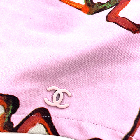 シャネル CHANEL 2000年製 プリント タイダイ  半袖Ｔシャツ チビT Vintage COCOマーク size 38 ナイロン ナイロン ピンク×ベージュ WS2784