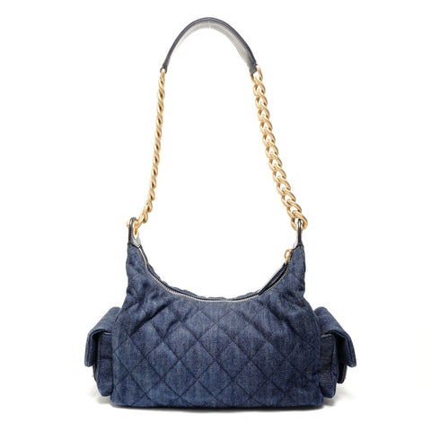 CHANEL 2022-2025 Matelass Hobo Chain Shoulder Bag Denim Shoulder Bag Navy WS27858