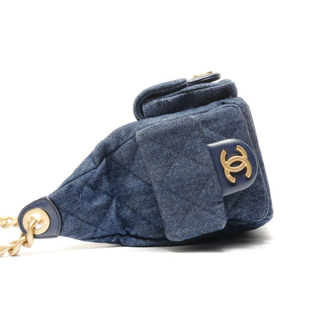 CHANEL 2022-2025 Matelass Hobo Chain Shoulder Bag Denim Shoulder Bag Navy WS27858