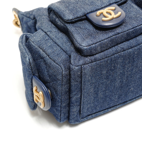 CHANEL 2022-2025 Matelass Hobo Chain Shoulder Bag Denim Shoulder Bag Navy WS27858