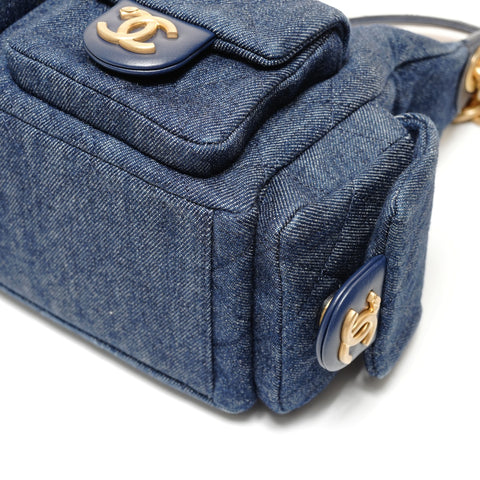 CHANEL 2022-2025 Matelass Hobo Chain Shoulder Bag Denim Shoulder Bag Navy WS27858