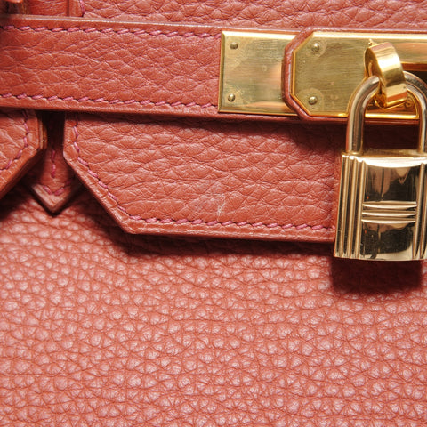 HERMES Birkin 40 Togo □D Rouge Handbag Red WS27861