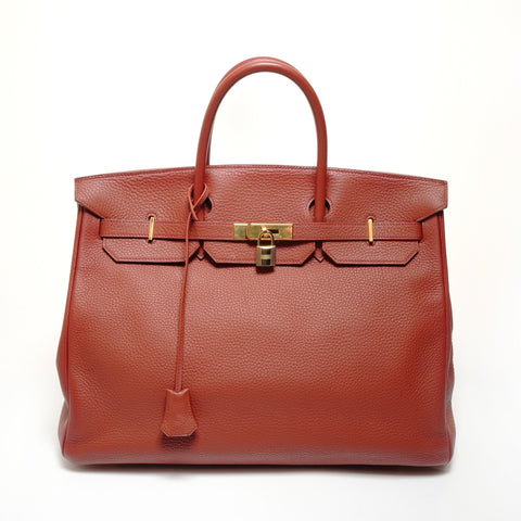 HERMES Birkin 40 Togo □D Rouge Handbag Red WS27861