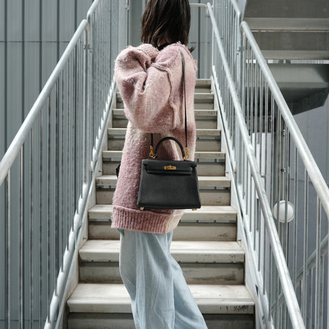 HERMES Kelly 25 Togo D-stamp 2-way Handbag black WS27869