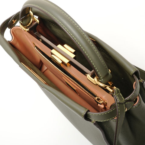 FENDI Leather 2-way medium peekaboo bag Handbag khaki WS27877